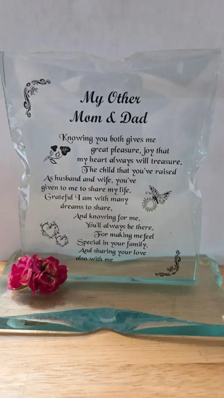 My Other Mom & Dad Engraved Glass Keepsake Plaque Wedding Gift Decor